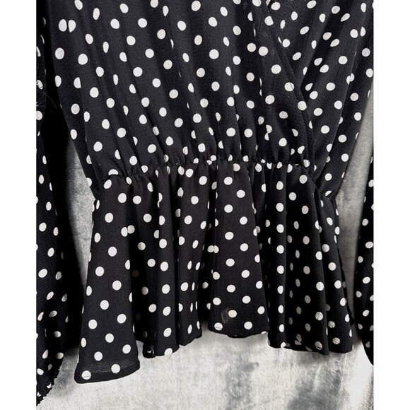 Mi Ami Womans Polka Dot Peplum Blouse V-Neck Wrap Blouse Adult Size Medium Shirt - Picture 2 of 8